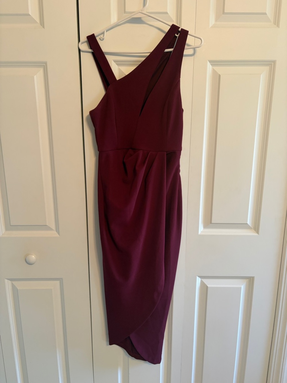 Hello Molly Asymmetric Burgundy Midi Dress